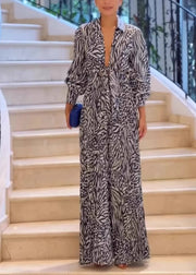 Sexy V Neck Print Wide Leg Jumpsuit Spring