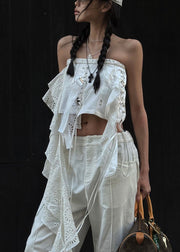 Sexy White Asymmetrical Hollow Out Cotton Tank Sleeveless