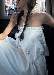 Sexy White Asymmetrical Hollow Out Cotton Tank Sleeveless
