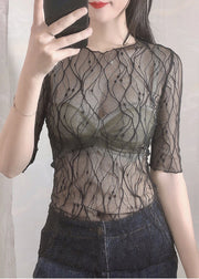 Sexy White Embroidered Tulle Sheer Tops Summer