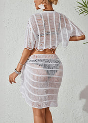 Sexy White Hollow Out Knit Beach Bikini Swimsuit
