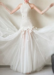Sexy White Hollow Out Tulle Patchwork Party Dress Sleeveless