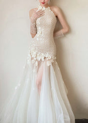 Sexy White Hollow Out Tulle Patchwork Party Dress Sleeveless