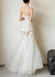 Sexy White Hollow Out Tulle Patchwork Party Dress Sleeveless