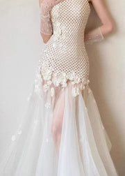 Sexy White Hollow Out Tulle Patchwork Party Dress Sleeveless