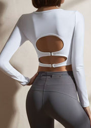 Sexy White O-Neck Long Sleeve Yoga Tops