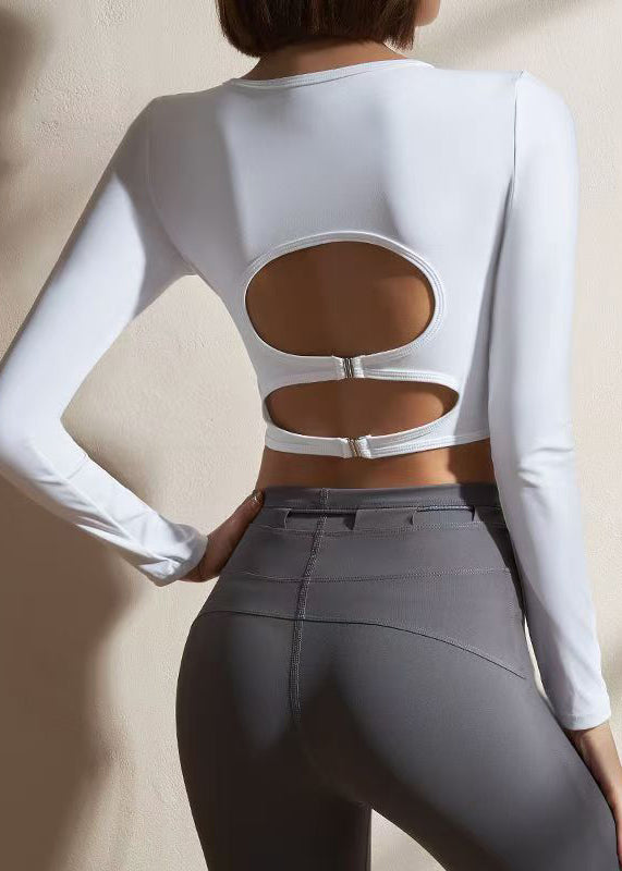 Sexy White O-Neck Long Sleeve Yoga Tops