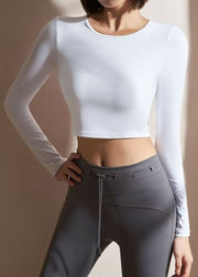 Sexy White O-Neck Long Sleeve Yoga Tops