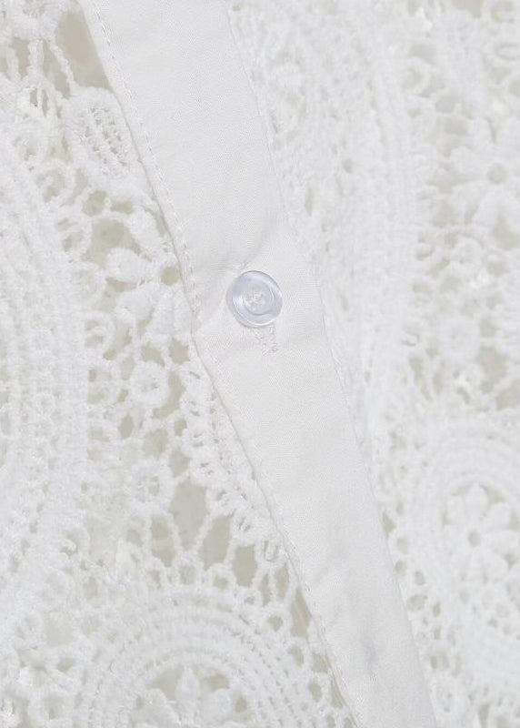 Sexy White Peter Pan Collar Hollow Out Lace Shirt Fall