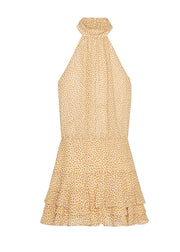 Sexy Yellow Backless Print Ruffled Chiffon Dresses Sleeveless