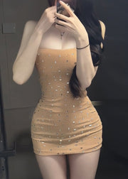 Sexy Yellow Cold Shoulder Sequins Mid Dress Sleeveless