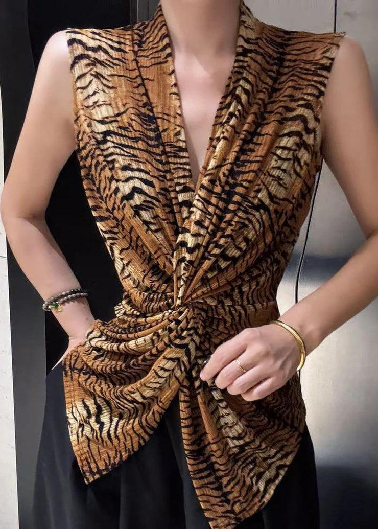 Silm Fit Asymmetrical Leopard Print Cotton Vests Sleeveless