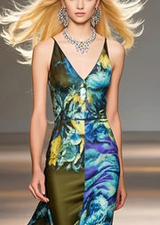 Silm Fit Black Print Side Open Silk Mini Dress Summer