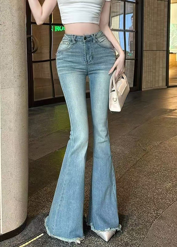 Silm Fit Blue Butt Scrunch Denim Flare Bottoms Fall