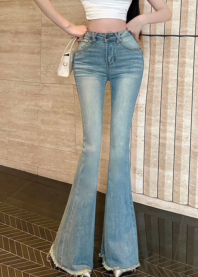 Silm Fit Blue Butt Scrunch Denim Flare Bottoms Fall