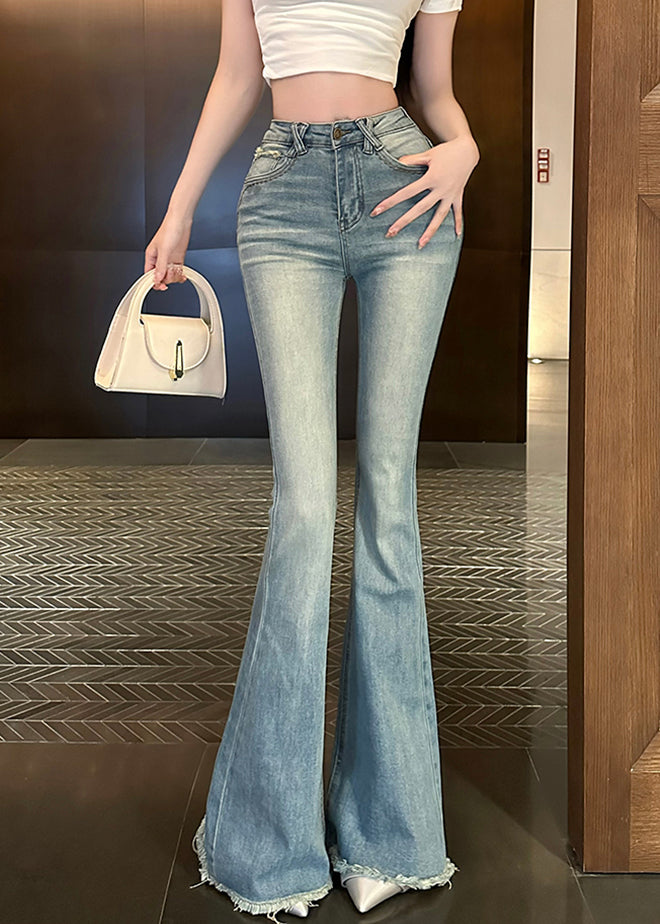 Silm Fit Blue Butt Scrunch Denim Flare Bottoms Fall