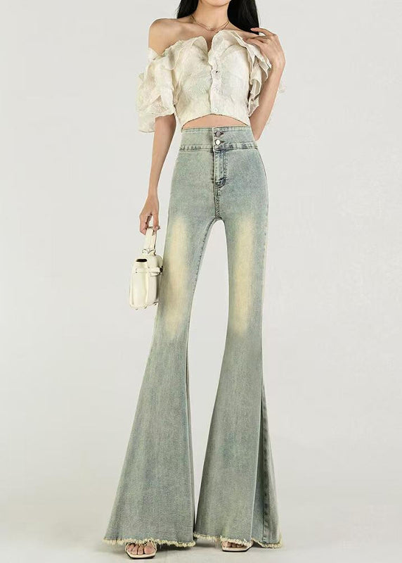 Silm Fit Blue High Waist Denim Bell-bottom Trousers Fall