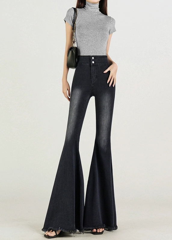 Silm Fit Blue High Waist Denim Bell-bottom Trousers Fall