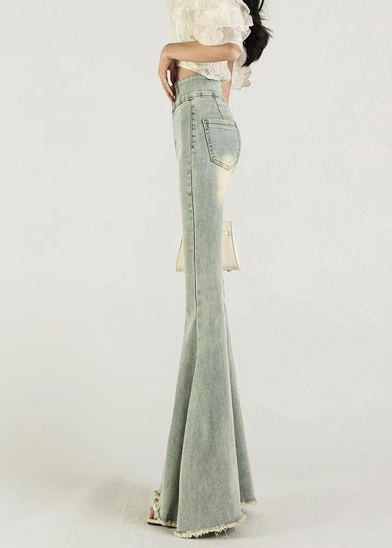 Silm Fit Blue High Waist Denim Bell-bottom Trousers Fall