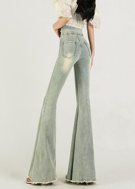 Silm Fit Blue High Waist Denim Bell-bottom Trousers Fall