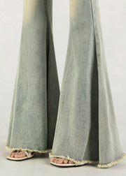 Silm Fit Blue High Waist Denim Bell-bottom Trousers Fall