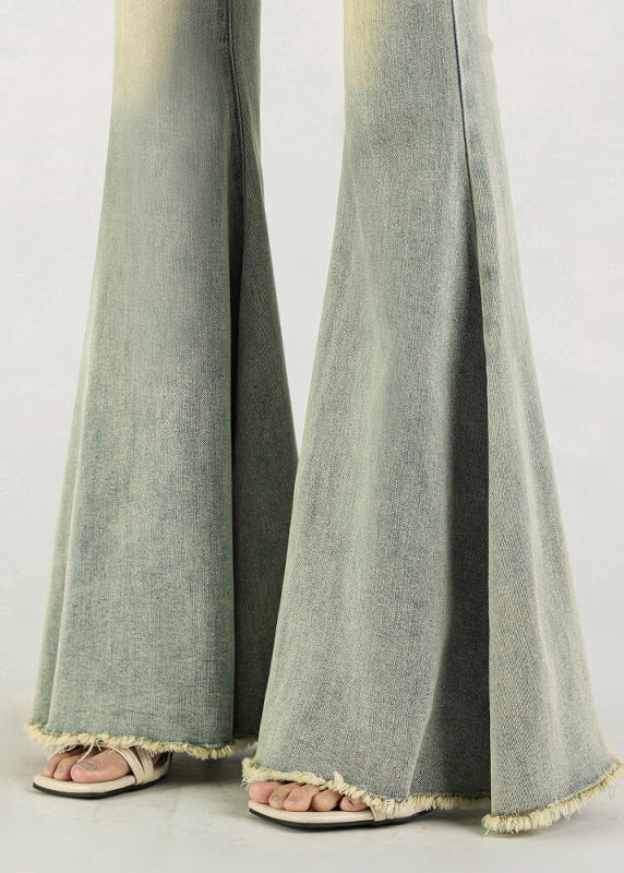 Silm Fit Blue High Waist Denim Bell-bottom Trousers Fall