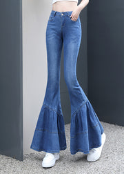 Silm Fit Blue Wrinkled Denim Bell-bottom Trousers Fall