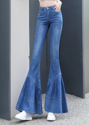 Silm Fit Blue Wrinkled Denim Bell-bottom Trousers Fall