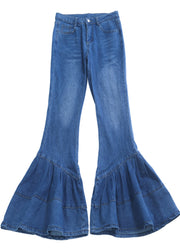 Silm Fit Blue Wrinkled Denim Bell-bottom Trousers Fall