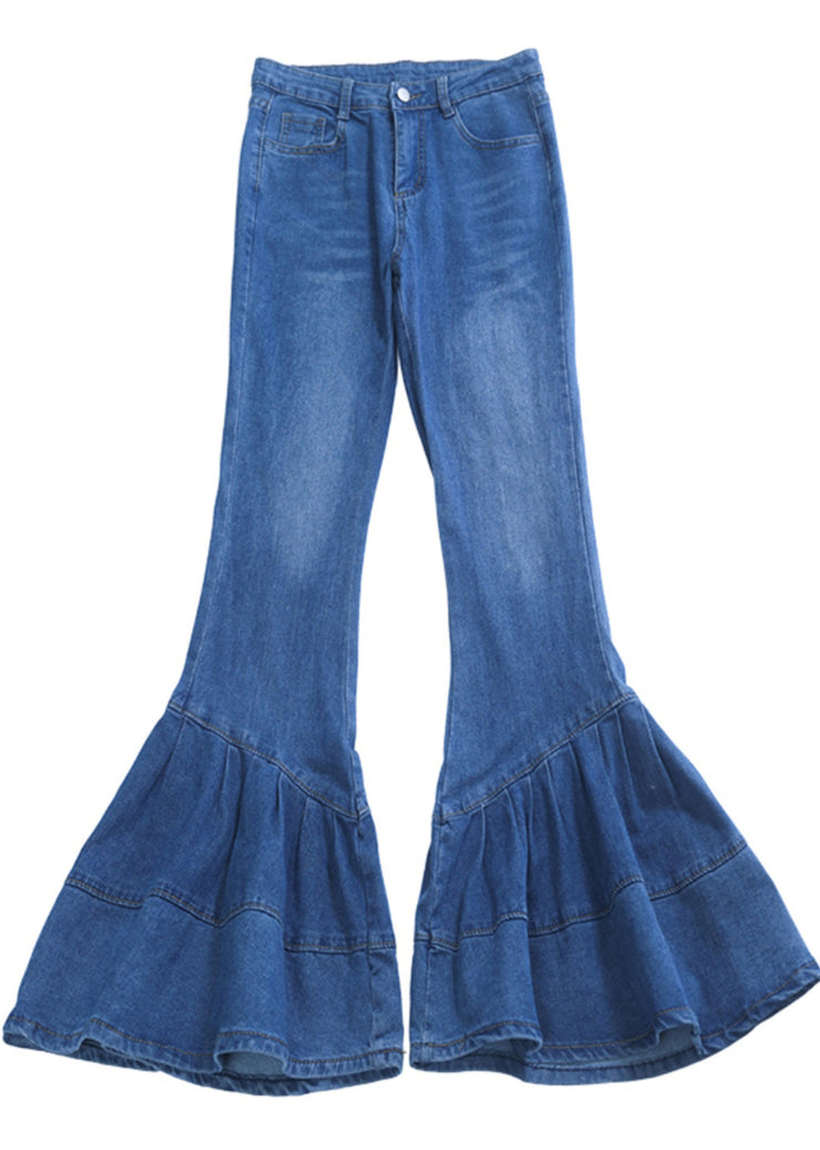 Silm Fit Blue Wrinkled Denim Bell-bottom Trousers Fall