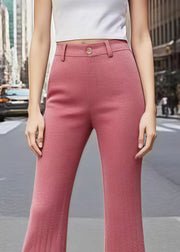 Silm Fit Brick Red High Waist Cotton Flared Pants Fall