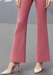 Silm Fit Brick Red High Waist Cotton Flared Pants Fall