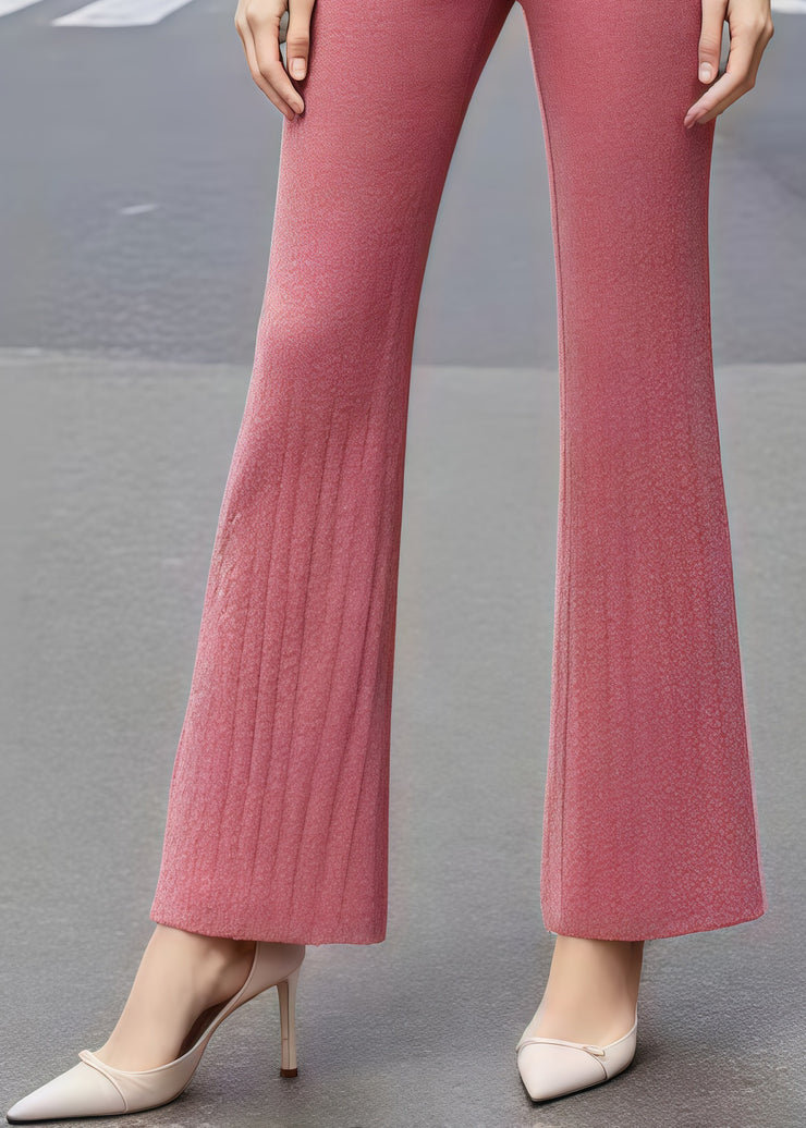 Silm Fit Brick Red High Waist Cotton Flared Pants Fall