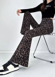 Silm Fit Brown Leopard Print Tummy Control Flared Trousers Fall