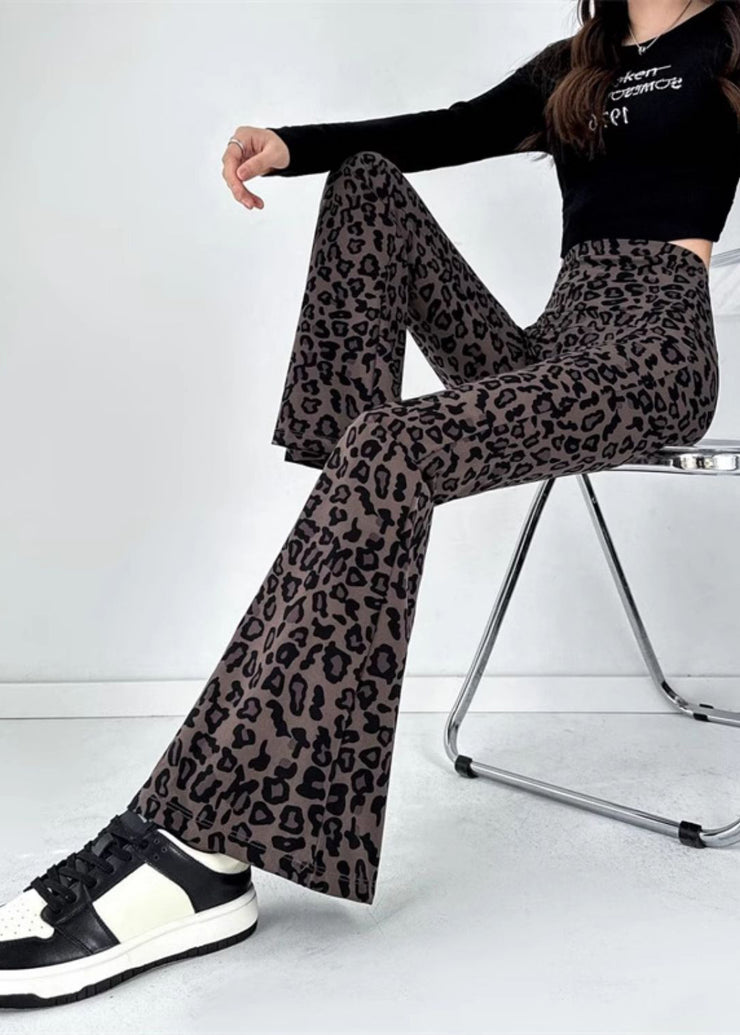 Silm Fit Brown Leopard Print Tummy Control Flared Trousers Fall
