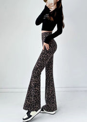 Silm Fit Brown Leopard Print Tummy Control Flared Trousers Fall