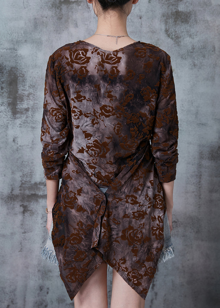 Silm Fit Chocolate Asymmetrical Tie Dye Jacquard Cotton Shirt Spring