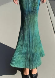 Silm Fit Green Tie Dye Wrinkled Silk Party Dresses Sleeveless