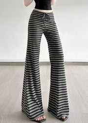 Silm Fit Grey Striped Cotton Bell-bottom Trousers Fall