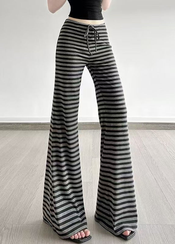 Silm Fit Grey Striped Cotton Bell-bottom Trousers Fall