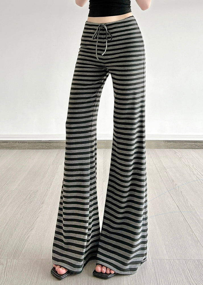 Silm Fit Grey Striped Cotton Bell-bottom Trousers Fall