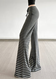 Silm Fit Grey Striped Cotton Bell-bottom Trousers Fall