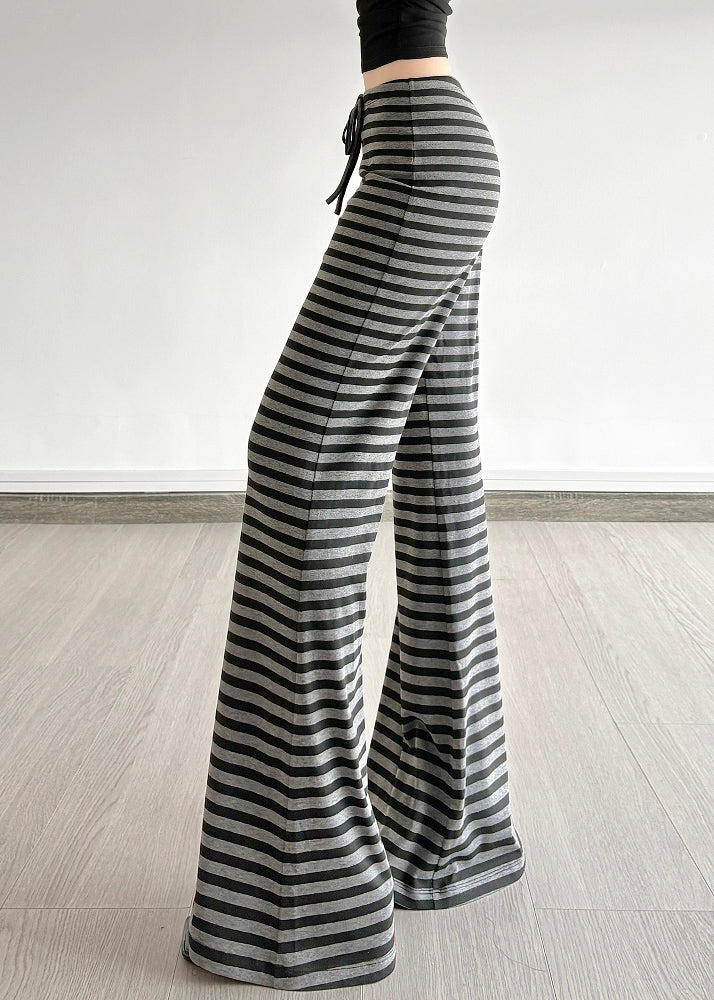 Silm Fit Grey Striped Cotton Bell-bottom Trousers Fall