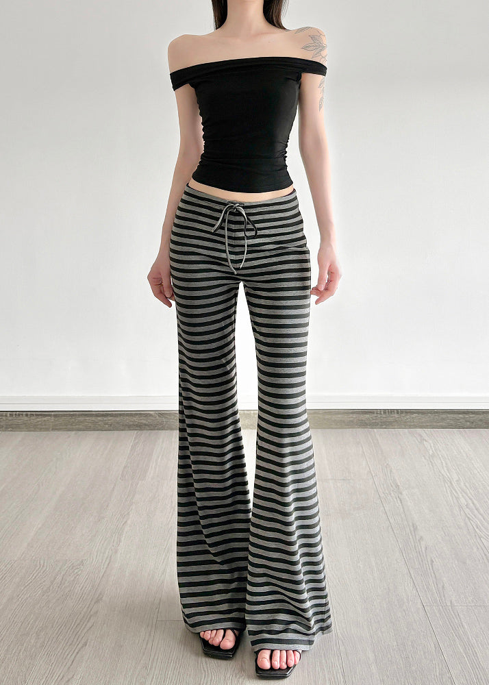 Silm Fit Grey Striped Cotton Bell-bottom Trousers Fall