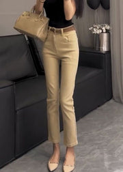 Silm Fit Khaki High Waist Cotton Crop Pants Fall