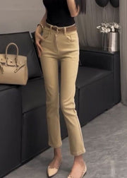 Silm Fit Khaki High Waist Cotton Crop Pants Fall