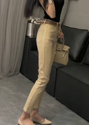 Silm Fit Khaki High Waist Cotton Crop Pants Fall