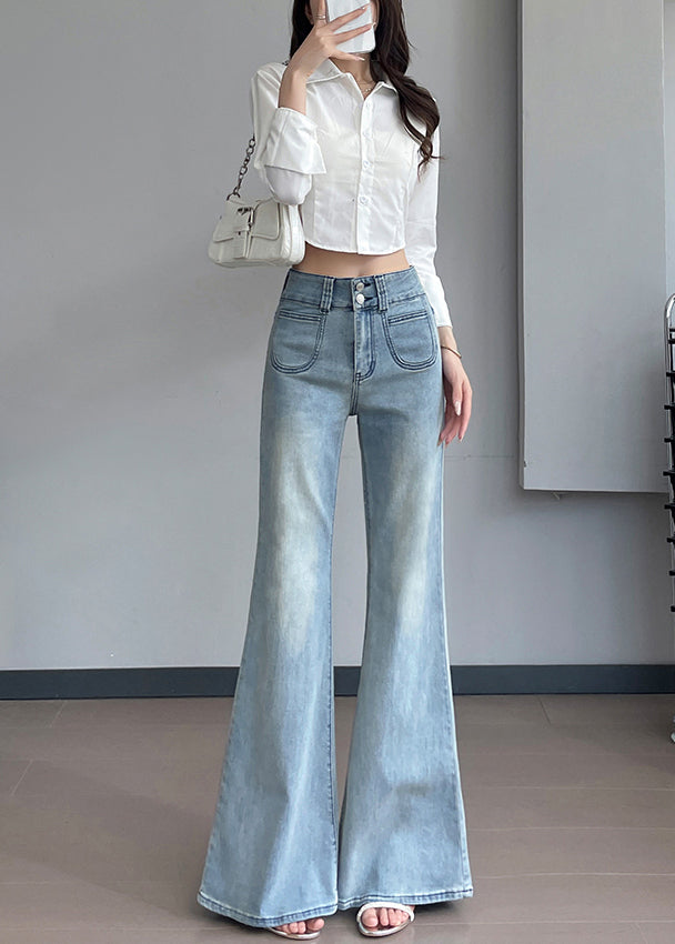 Silm Fit Light Blue With Pockets Denim Bell-bottom Trousers Fall