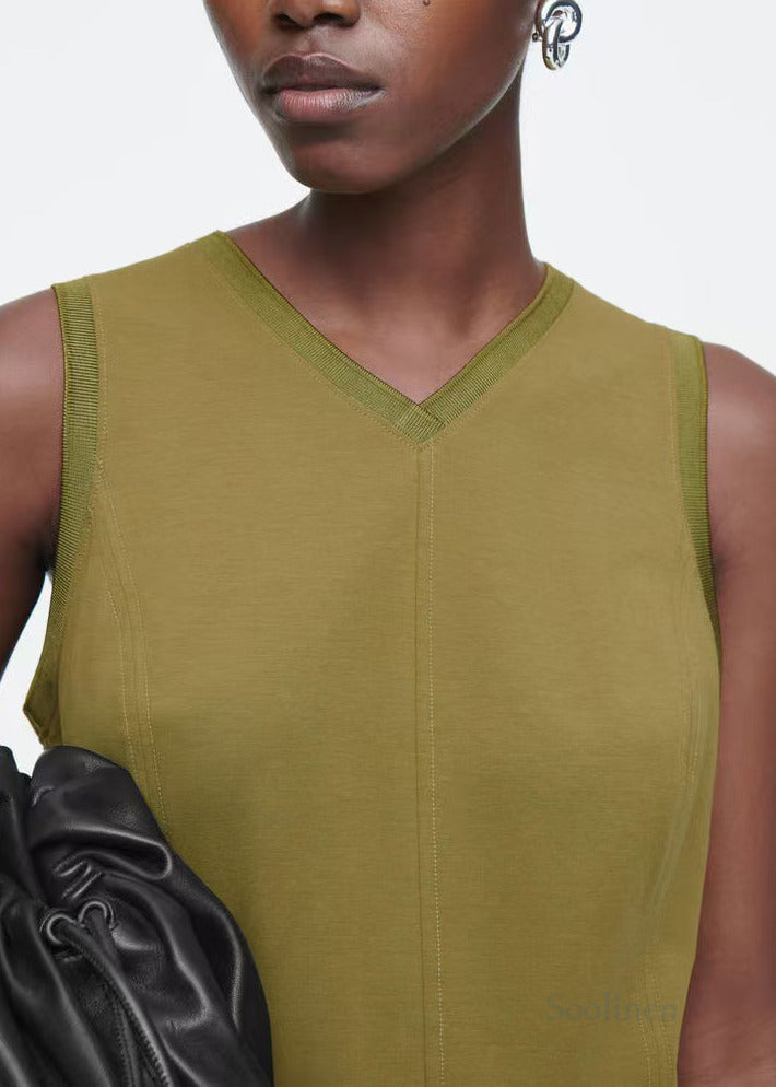 Silm Fit Light Green Exra Large Hem Cotton Sundress Sleeveless