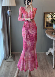 Silm Fit Rose Print Tulle Vacation Dresses Summer